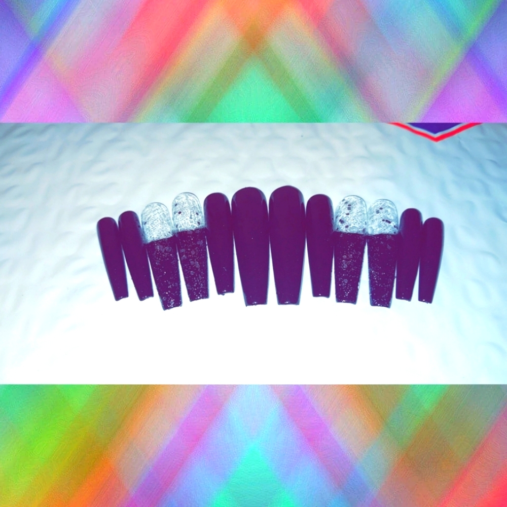 Press on nails XL coffin black with french tips